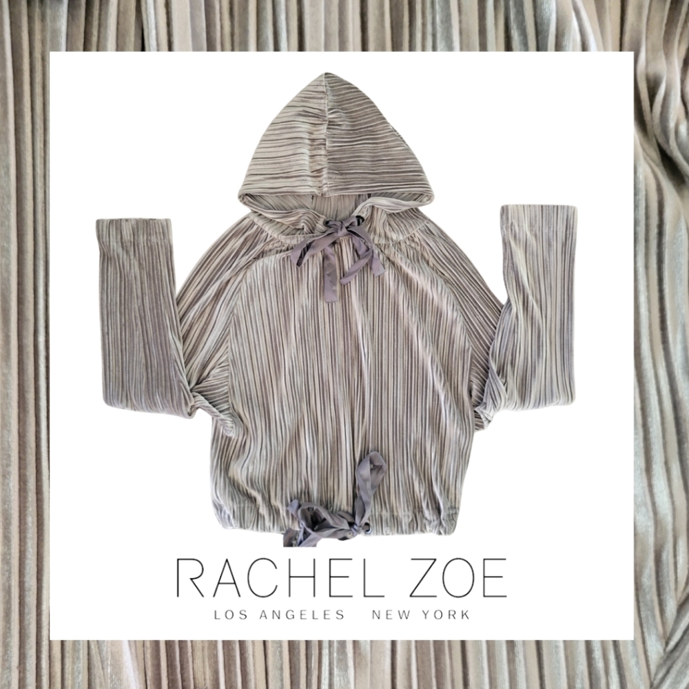 RACHEL Rachel Roy Pleated Ribbon Hoodie Silver Grey Size Large